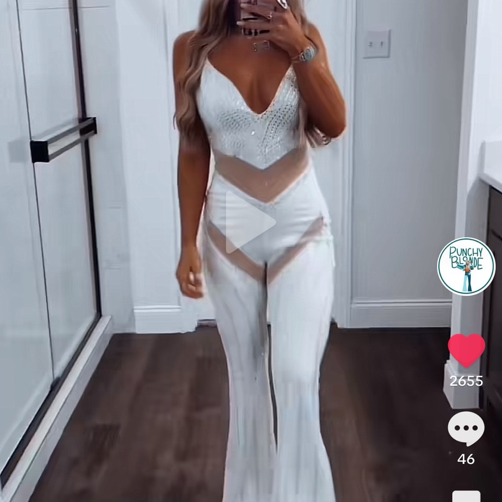 Punchy Blonde - White Rhinestone Jumpsuit